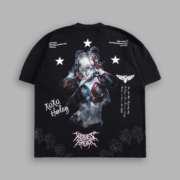 DARC HARLEY QUINN "SIDE BY SIDE" SERIES PREMIUM OVERSIZED TEE IN BLACK - Picture 1 of 8